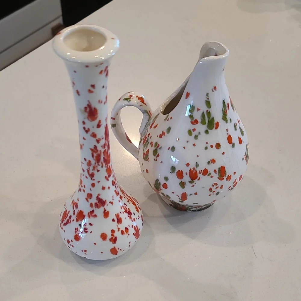 Floral White and Red Ceramic Vase Set